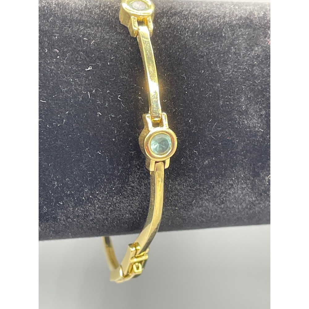 Gold Tone Bezel Set Light Blue Crystal Link Bracelet Vintage Style 7.5 Inch